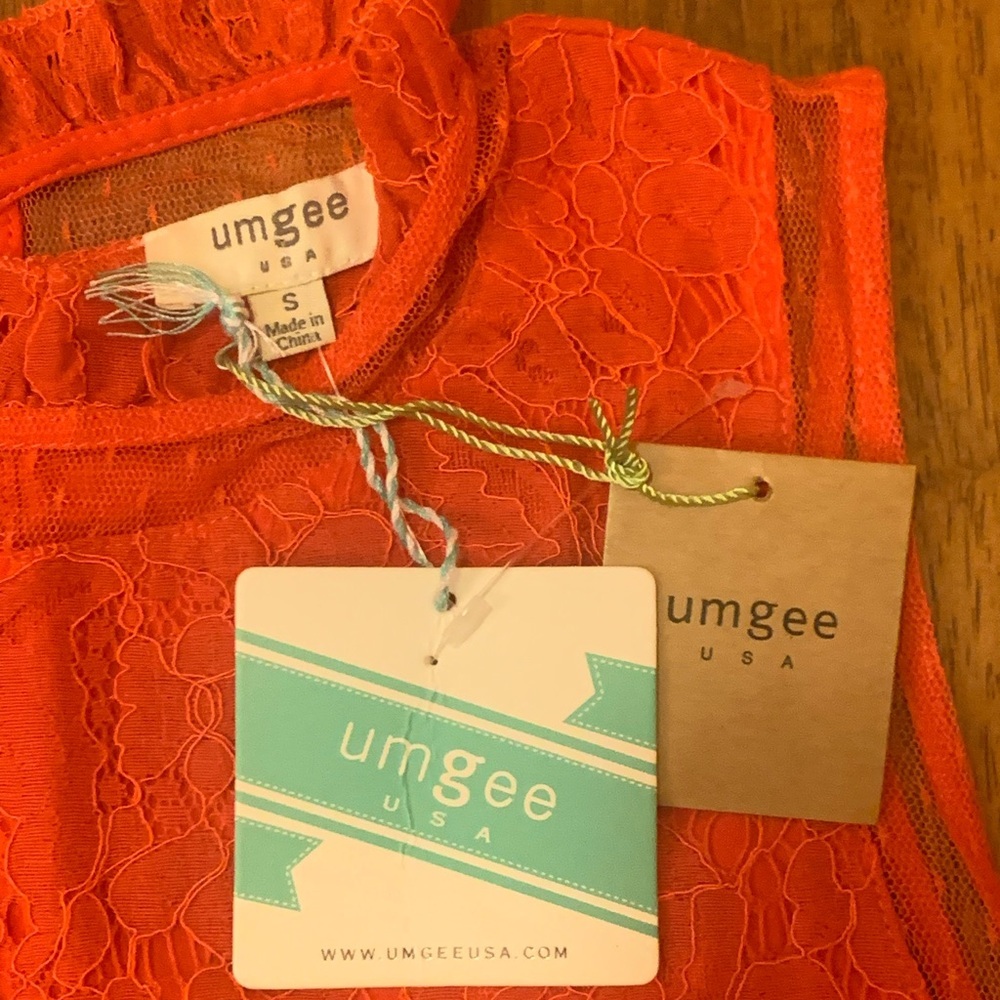Umgee dress NWT Size Small coral orange Lexie overlay embroidered flowers - Picture 2 of 10